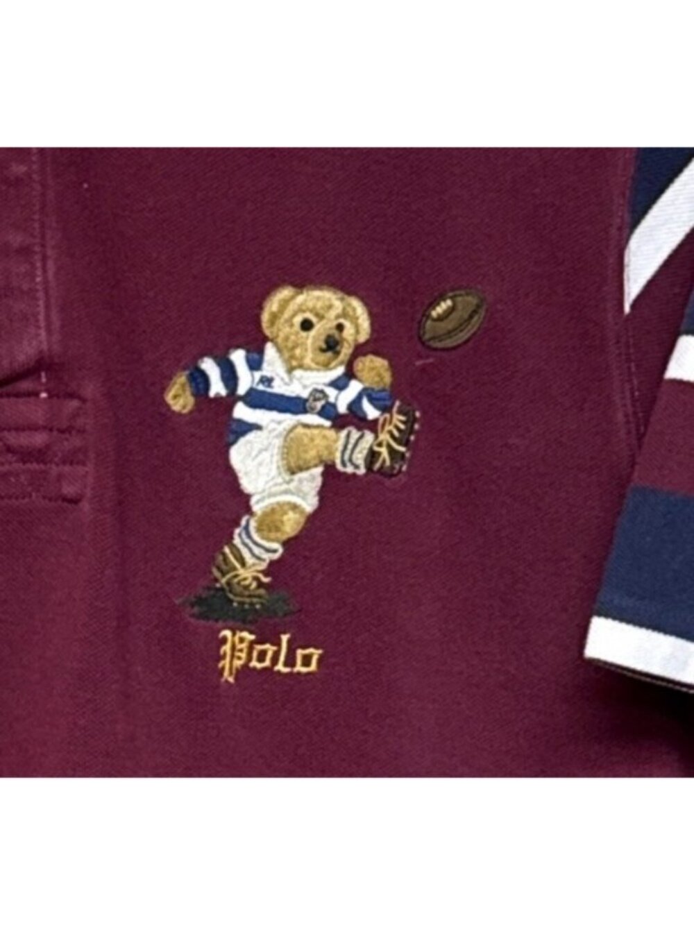Polo Ralph Lauren Polo Bear Rugby Polo Shirt Mens XXL Football Bear Burgundy - Picture 2 of 10